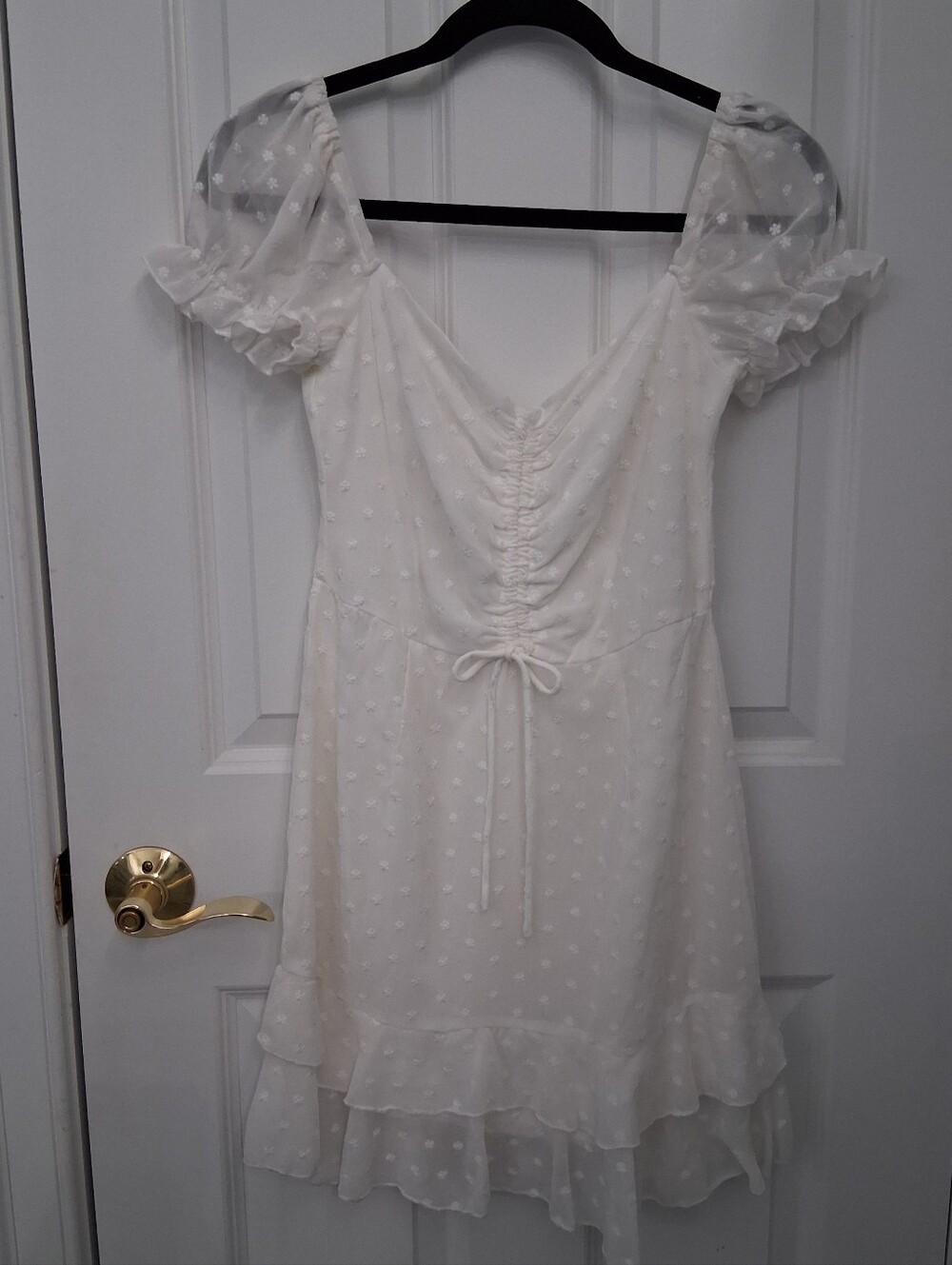Princess Polly White Swiss Dot Ruffle Babydoll Mini Dress - Picture 2 of 8